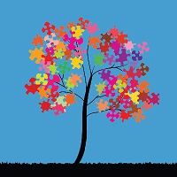 afbeelding boom met puzzelstukjes in plaats van bladeren